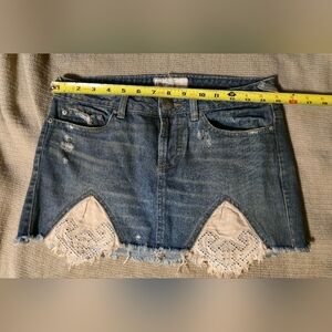 Free People Blue Denim Mini Skirt with Cream Accents